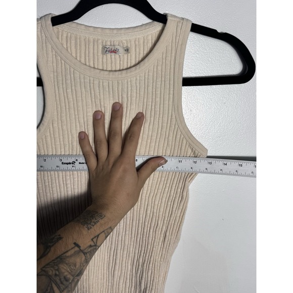 Faherty Women's Ribbed Tank Top Medium Cream Cotton Blend Sleeveless Scoop Neck - Picture 7 of 8